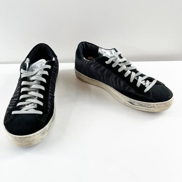 P448 John Low Top Lace Up Zebra Print Shoes Sneakers Black 7 - Picture 4 of 8